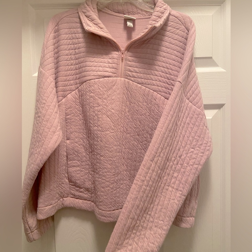 A New Day Light Mauve Short Quarter Zip Quilted Sweatshirt Size L ✨WORN ONCE✨